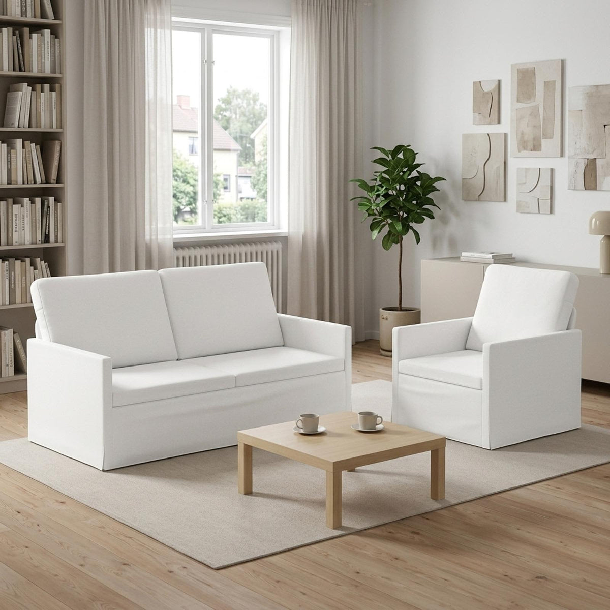 Sofa Set 2 pcs White Fabric