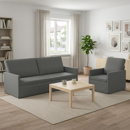 Sofa Set 2 pcs Dark Grey Fabric