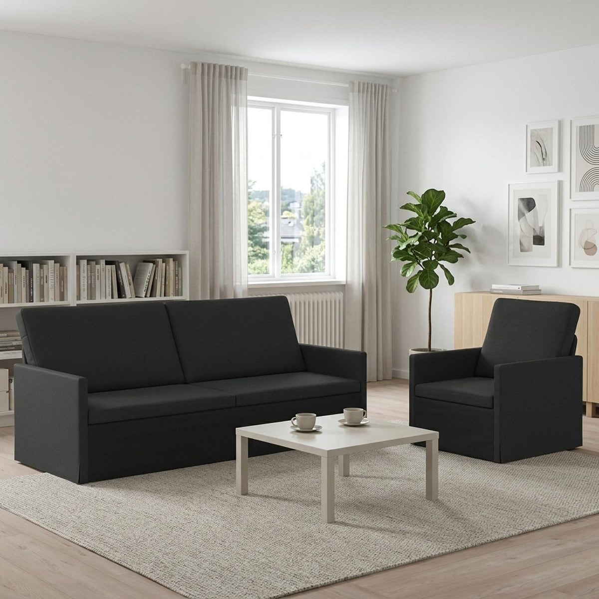 Sofa Set 2 pcs Black Fabric