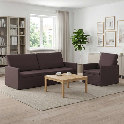 Sofa Set 2 pcs Dark Brown Fabric