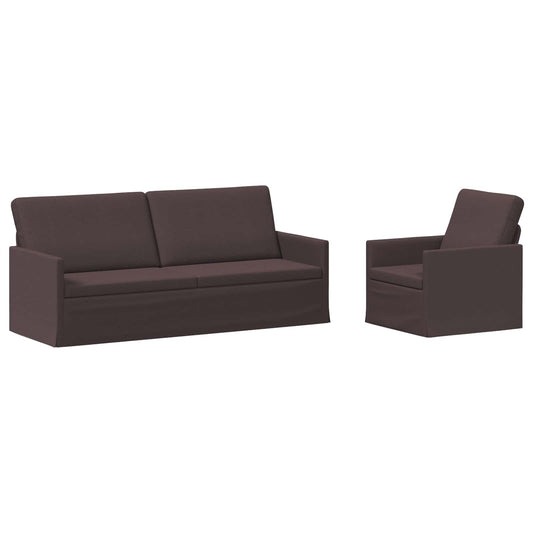 Sofa Set 2 pcs Dark Brown Fabric