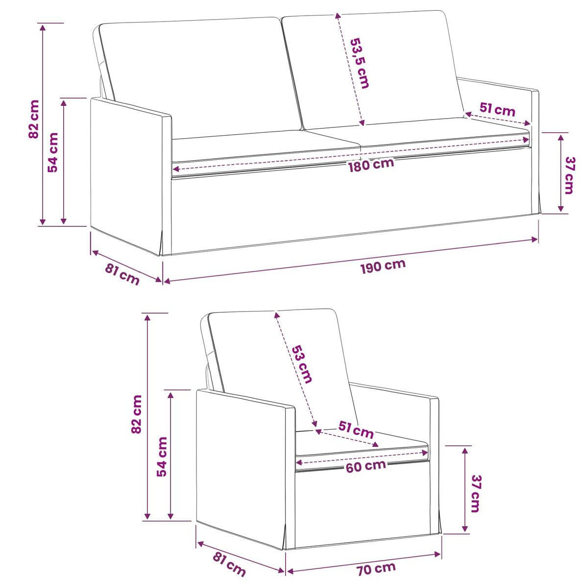 Sofa Set 2 pcs Dark Brown Fabric