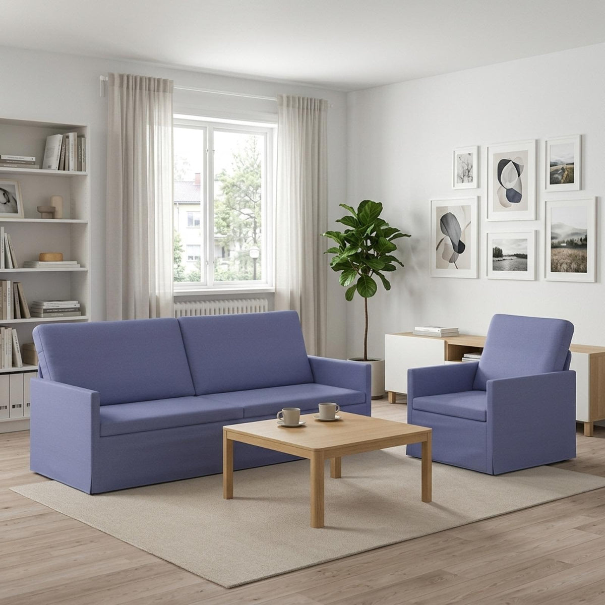 Sofa Set 2 pcs Jeans Blue Fabric