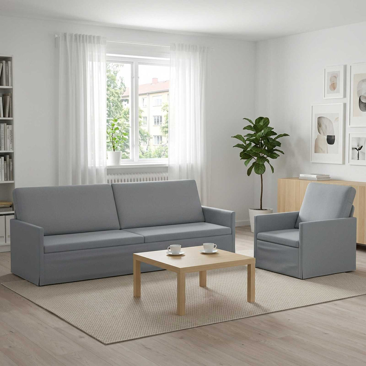 Sofa Set 2 pcs Light Grey Fabric