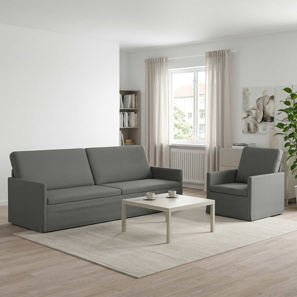 Sofa Set 2 pcs Dark Grey Fabric