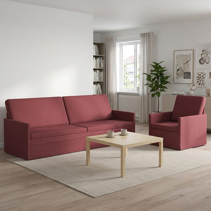 Sofa Set 2 pcs Wine Red Fabric