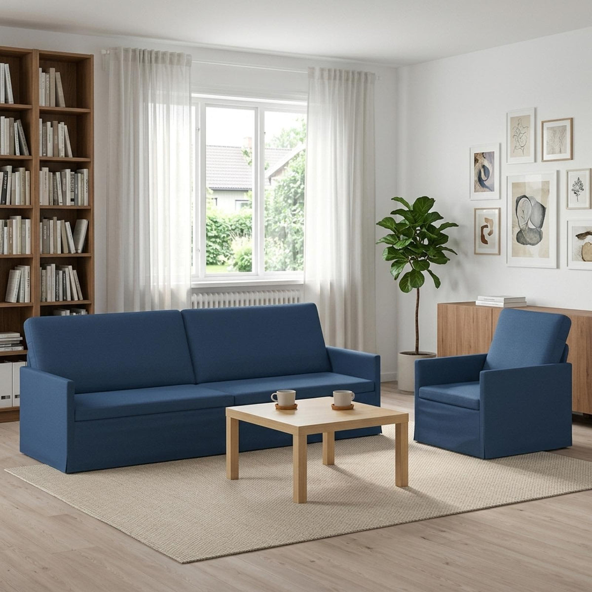 Sofa Set 2 pcs Blue Fabric
