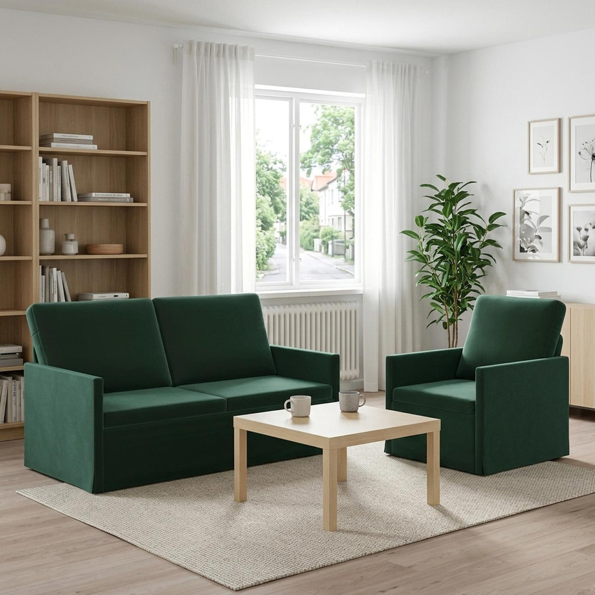 Sofa Set 2 pcs Dark Green Velvet