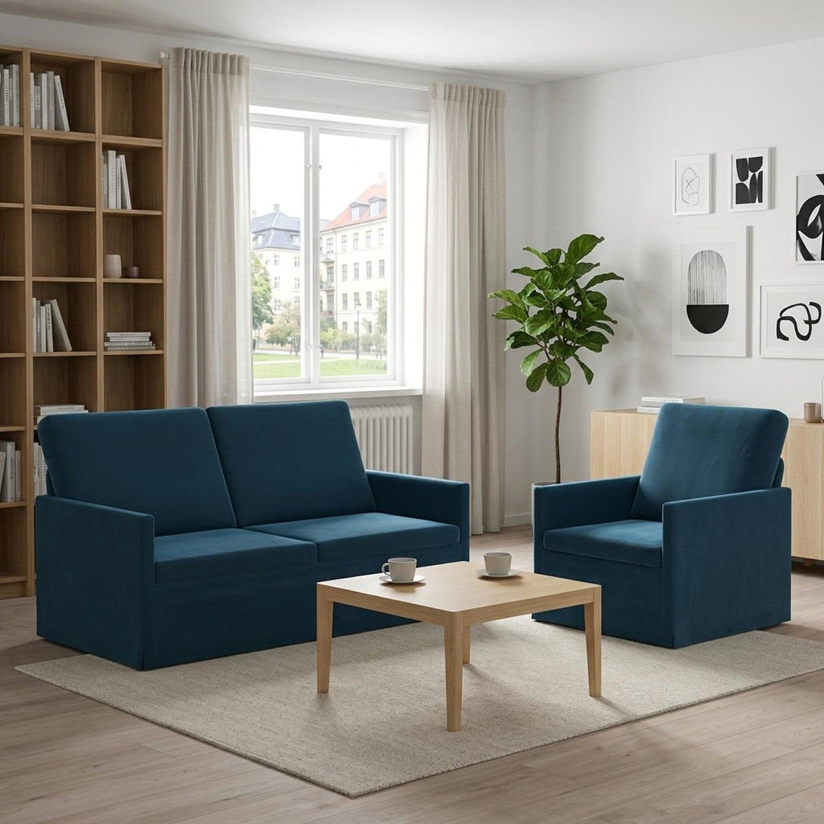 Sofa Set 2 pcs Blue Velvet