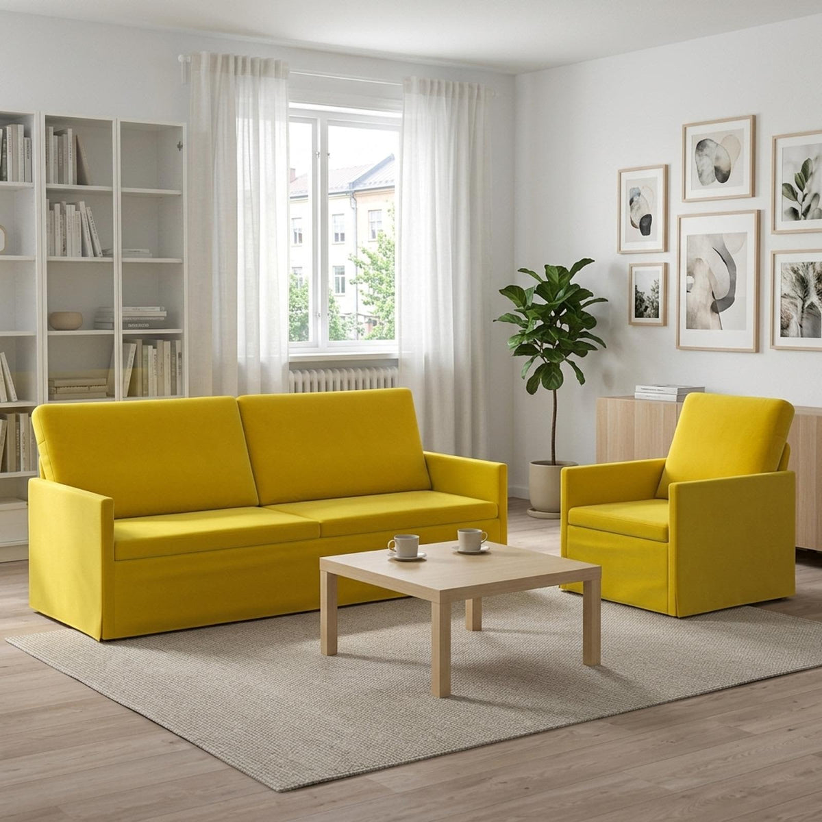 Sofa Set 2 pcs Yellow Velvet