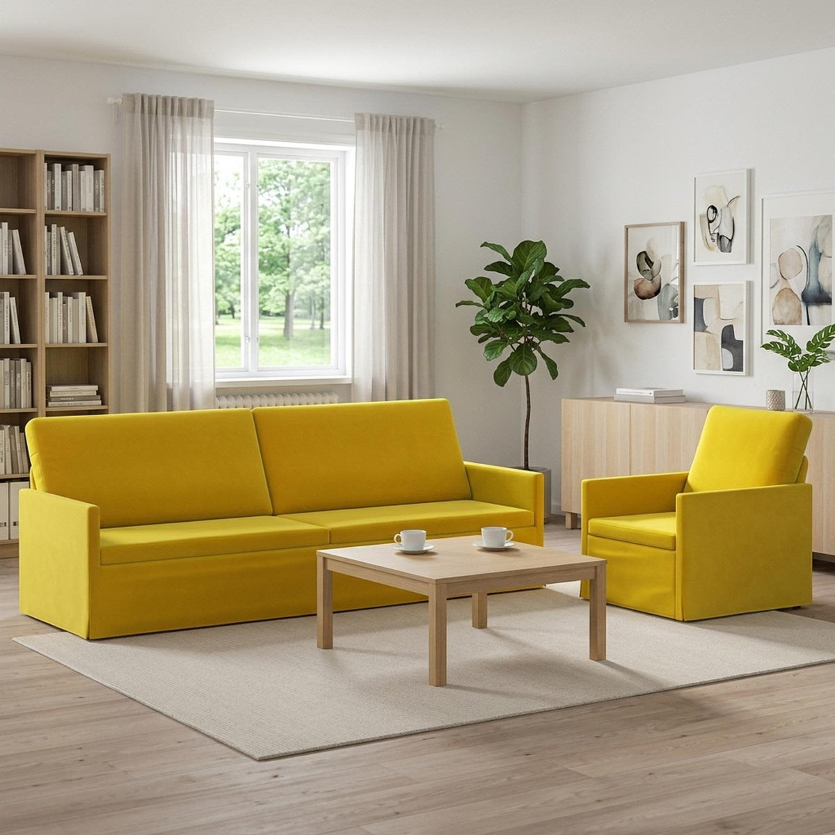 Sofa Set 2 pcs Yellow Velvet