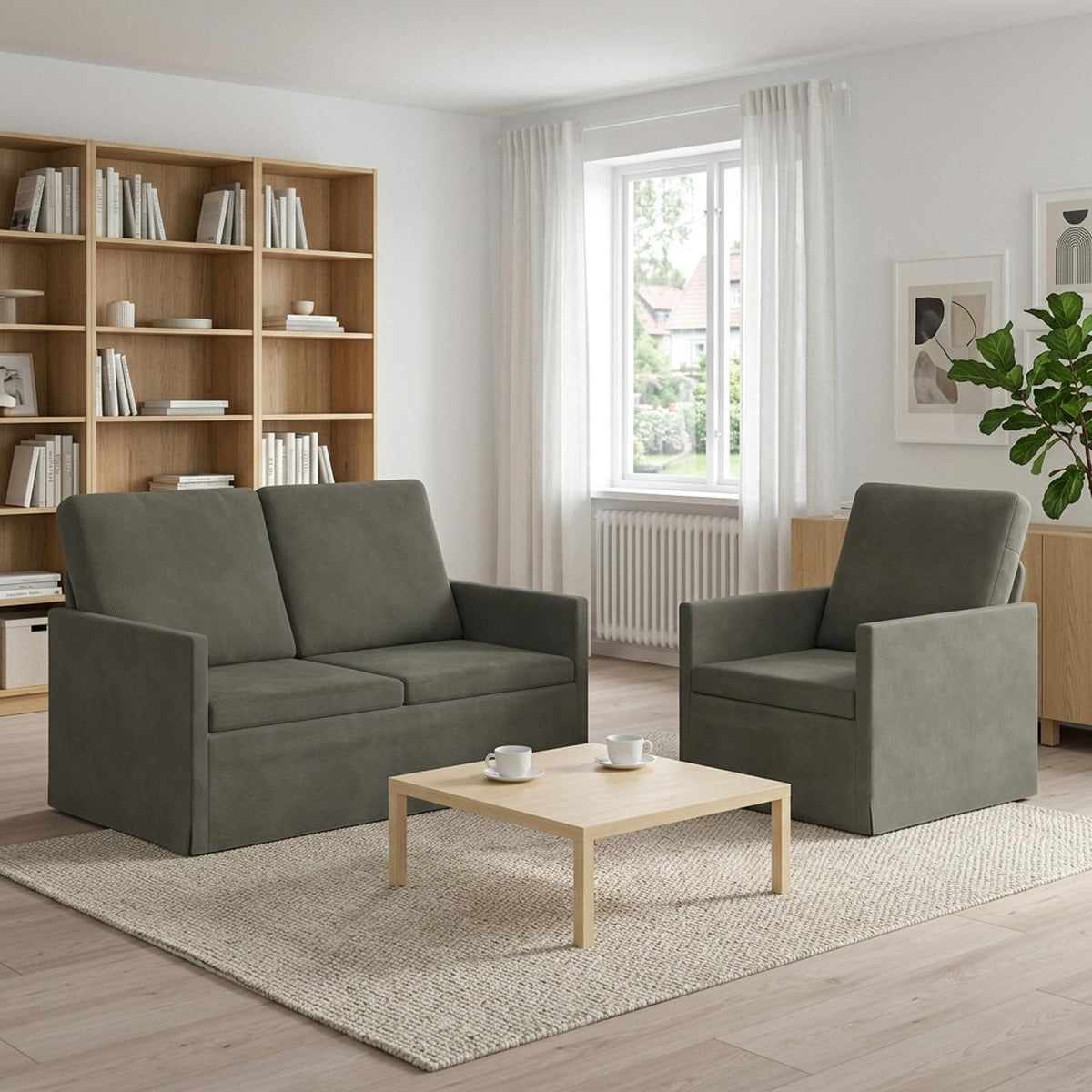 Sofa Set 2 pcs Light Grey Corduroy Fabric