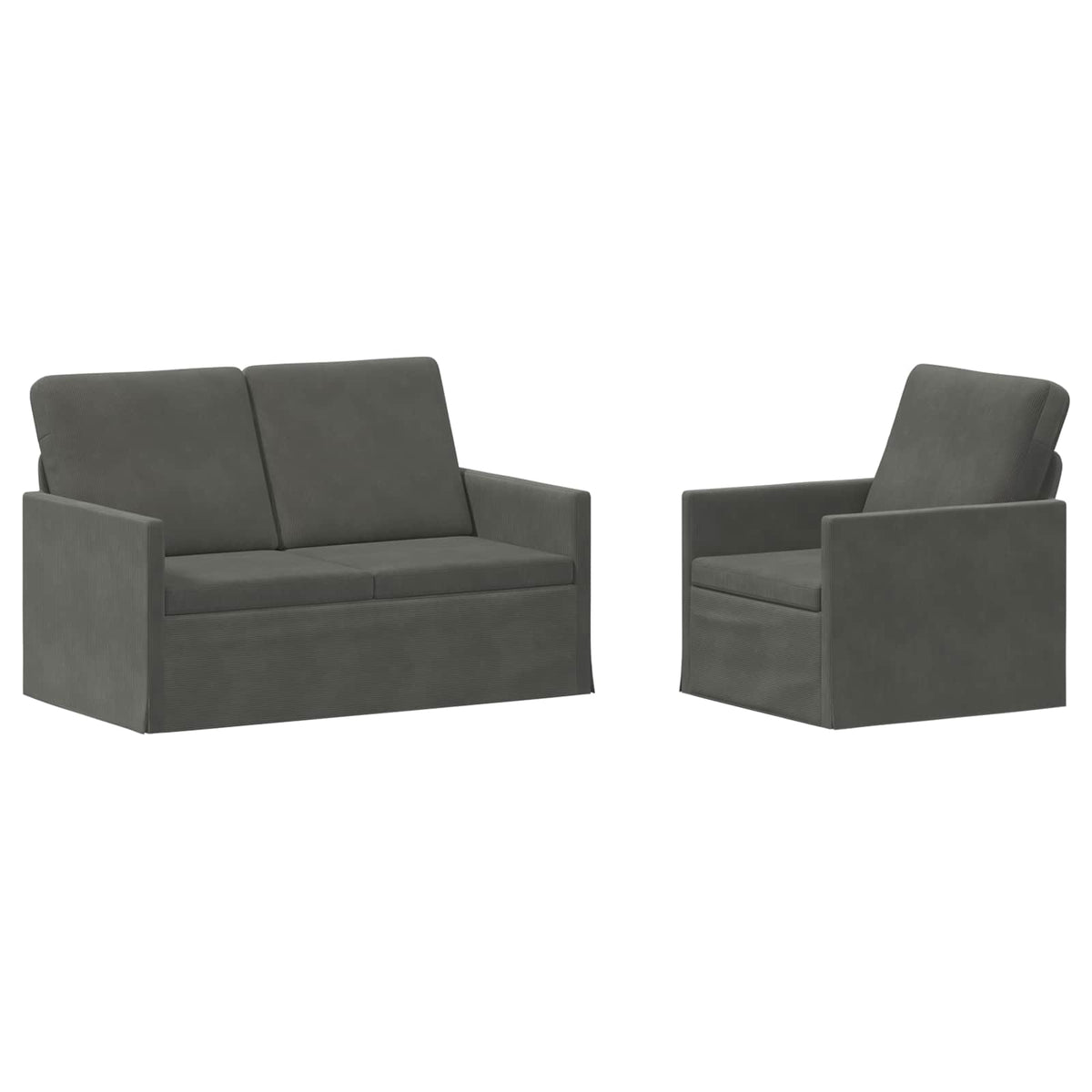 Sofa Set 2 pcs Dark Grey Corduroy Fabric