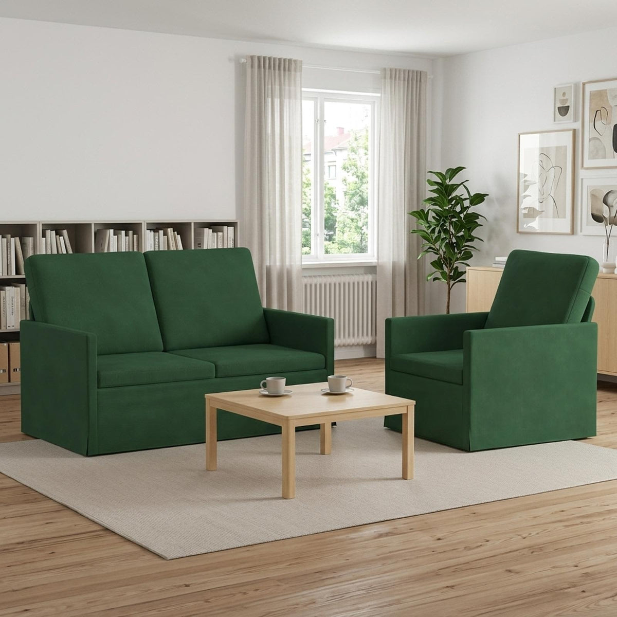 Sofa Set 2 pcs Jungle Green Corduroy Fabric