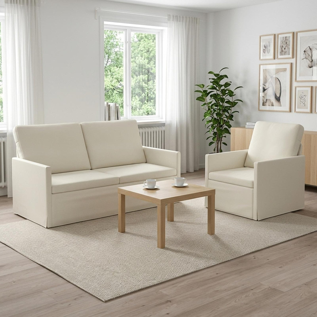 Sofa Set 2 pcs Cream Corduroy Fabric