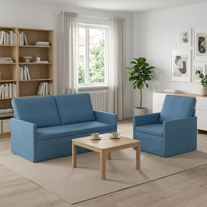 Sofa Set 2 pcs Blue Corduroy Fabric