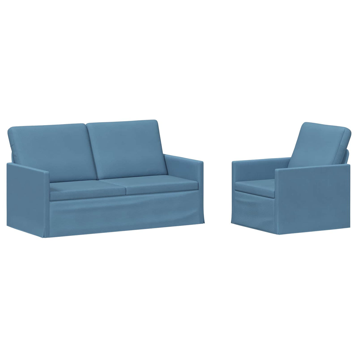 Sofa Set 2 pcs Blue Corduroy Fabric