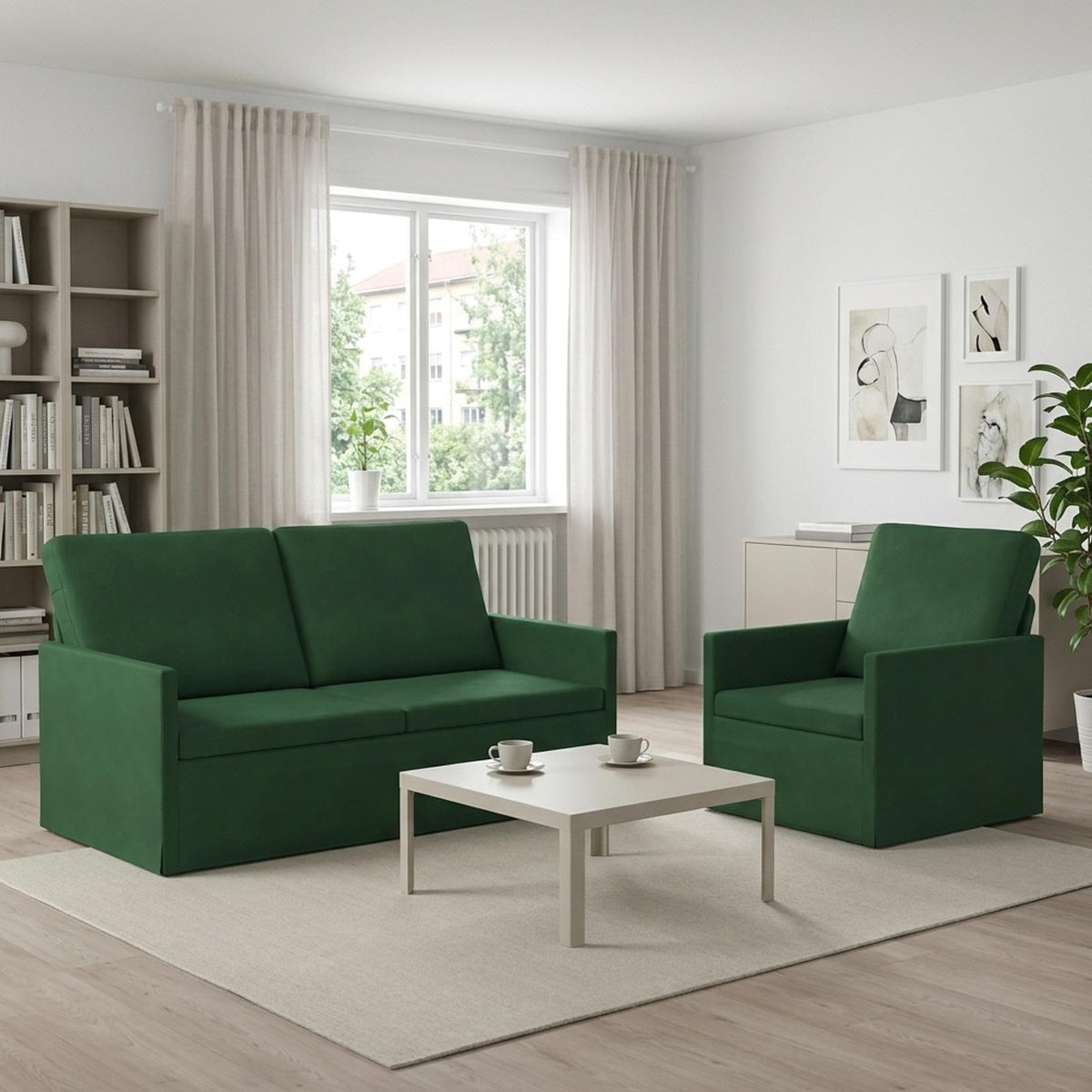 Sofa Set 2 pcs Jungle Green Corduroy Fabric