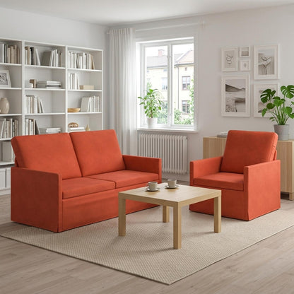 Sofa Set 2 pcs Red Orange Corduroy Fabric