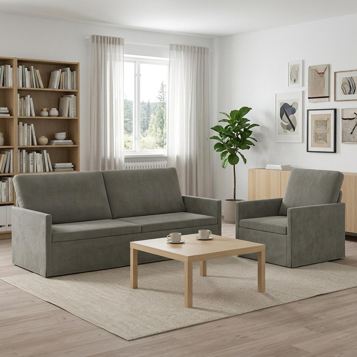 Sofa Set 2 pcs Light Grey Corduroy Fabric