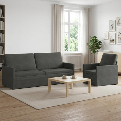 Sofa Set 2 pcs Dark Grey Corduroy Fabric
