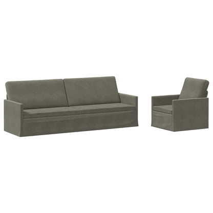 Sofa Set 2 pcs Light Grey Corduroy Fabric