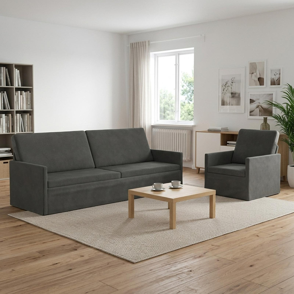 Sofa Set 2 pcs Dark Grey Corduroy Fabric