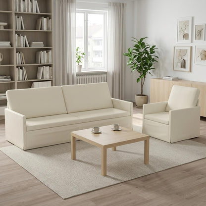 Sofa Set 2 pcs Cream Corduroy Fabric