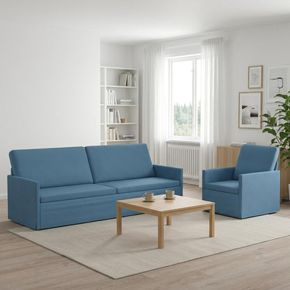 Sofa Set 2 pcs Blue Corduroy Fabric