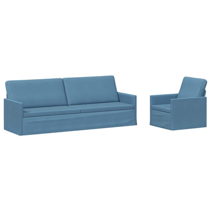 Sofa Set 2 pcs Blue Corduroy Fabric