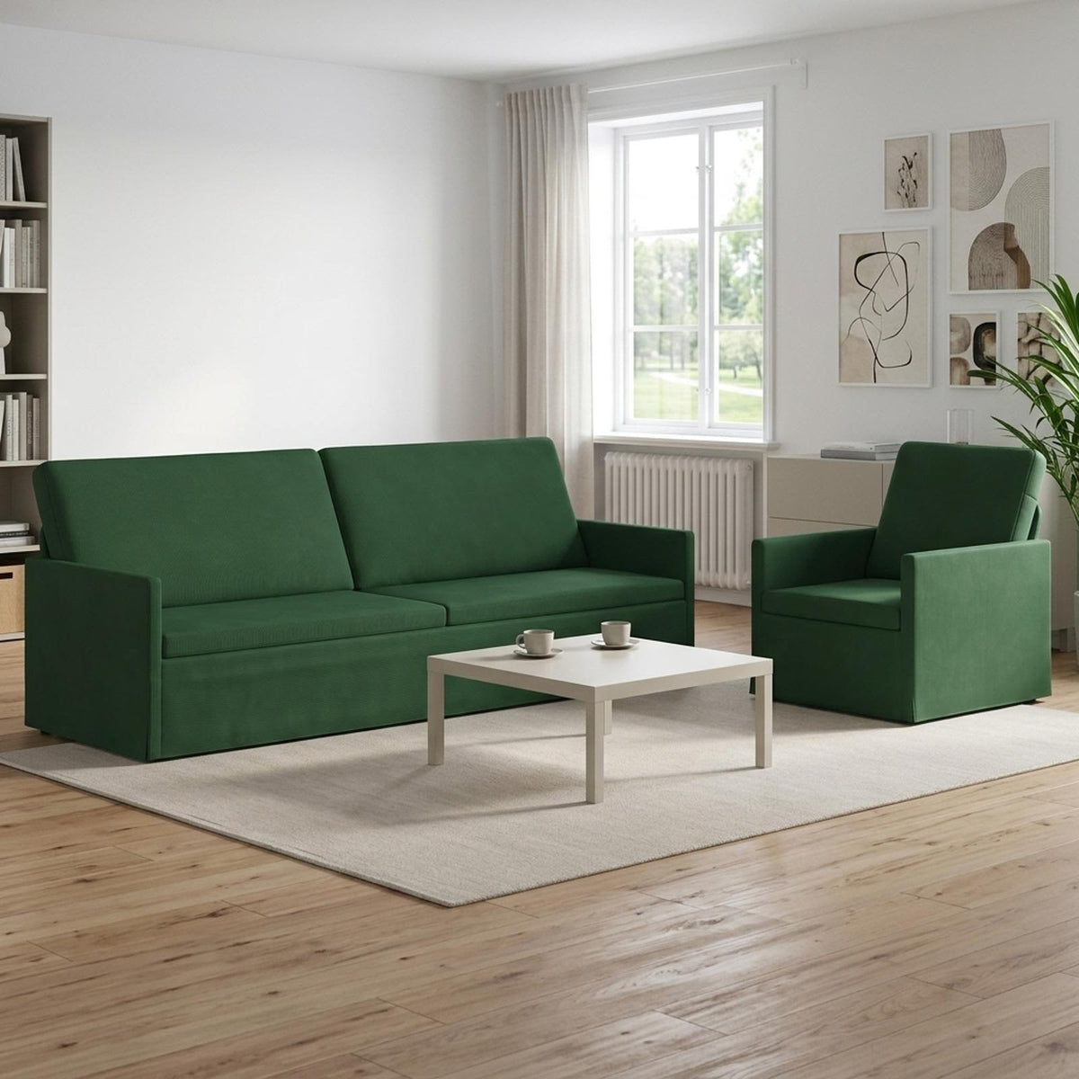 Sofa Set 2 pcs Jungle Green Corduroy Fabric