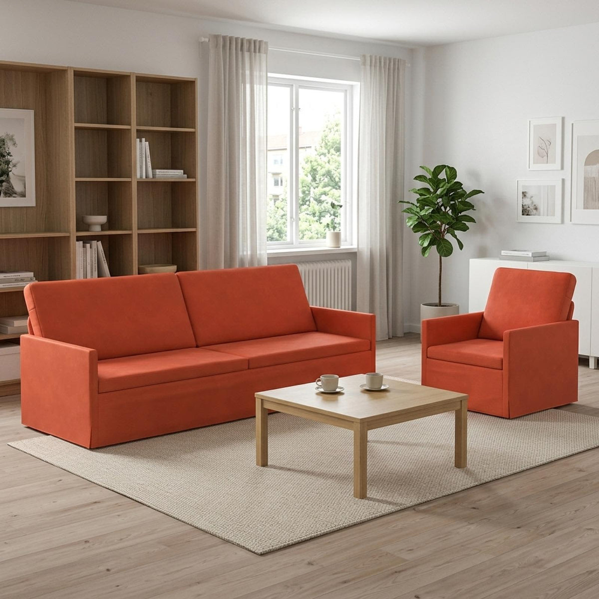 Sofa Set 2 pcs Red Orange Corduroy Fabric