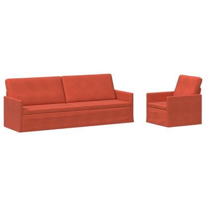 Sofa Set 2 pcs Red Orange Corduroy Fabric