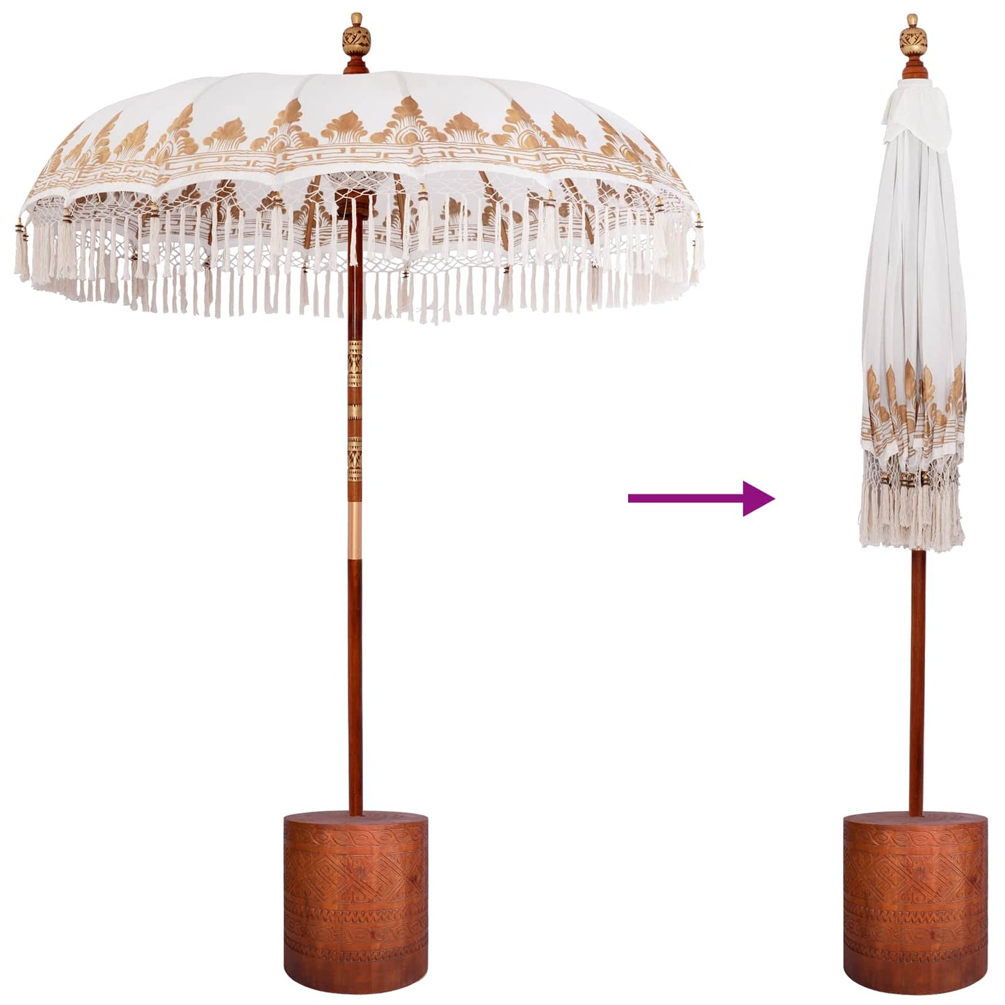 Balinese Parasol with Base 2 pcs Cream