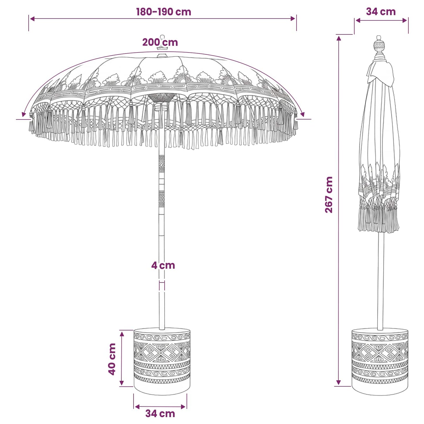 Balinese Parasol with Base 2 pcs Cream
