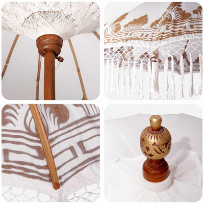 Balinese Parasol with Base Ø 210-220 cm Cream and Brown