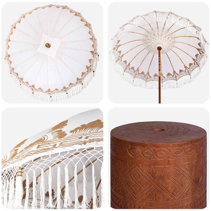 Balinese Parasol with Base Ø 210-220 cm Cream and Brown