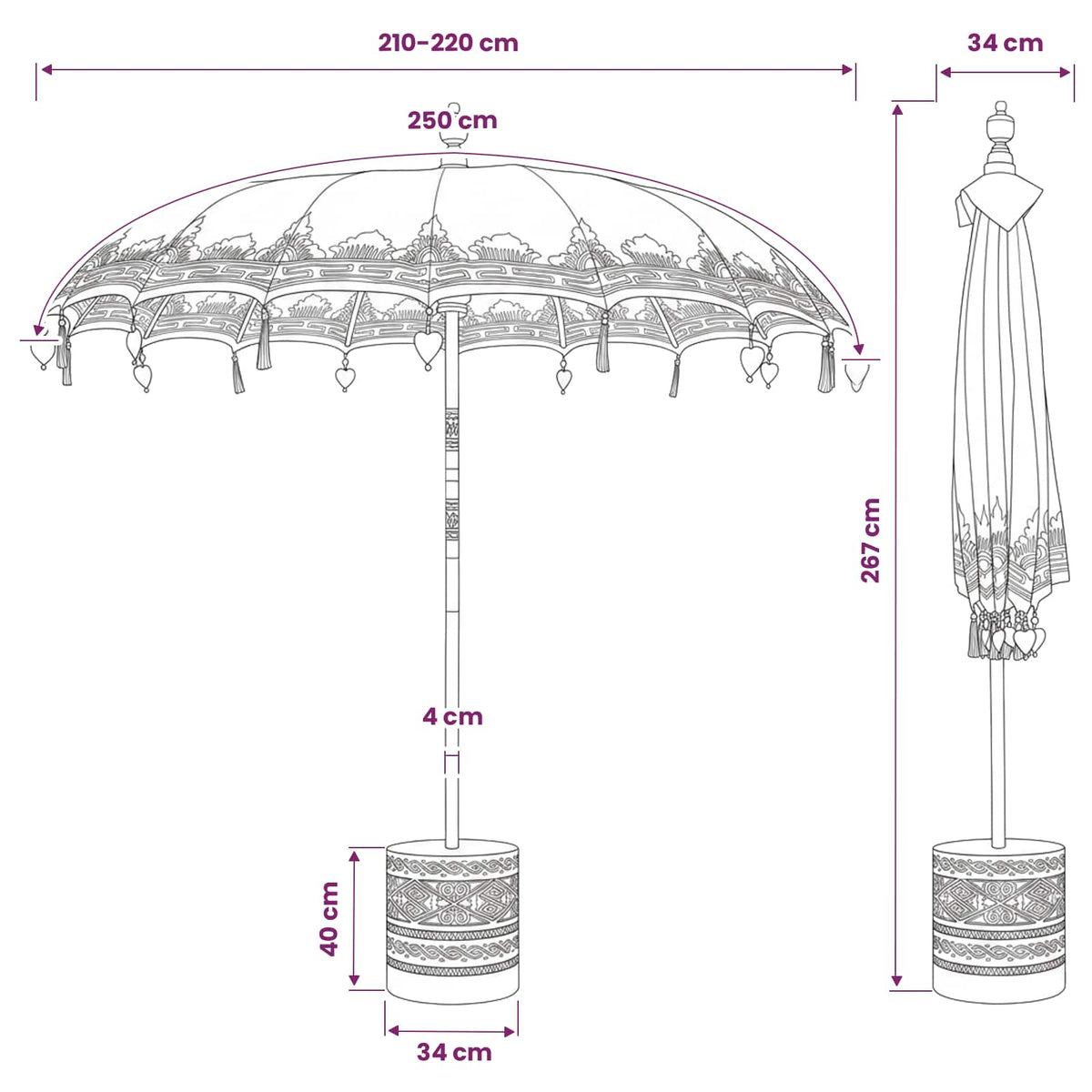 Balinese Parasol with Base 2 pcs Blue