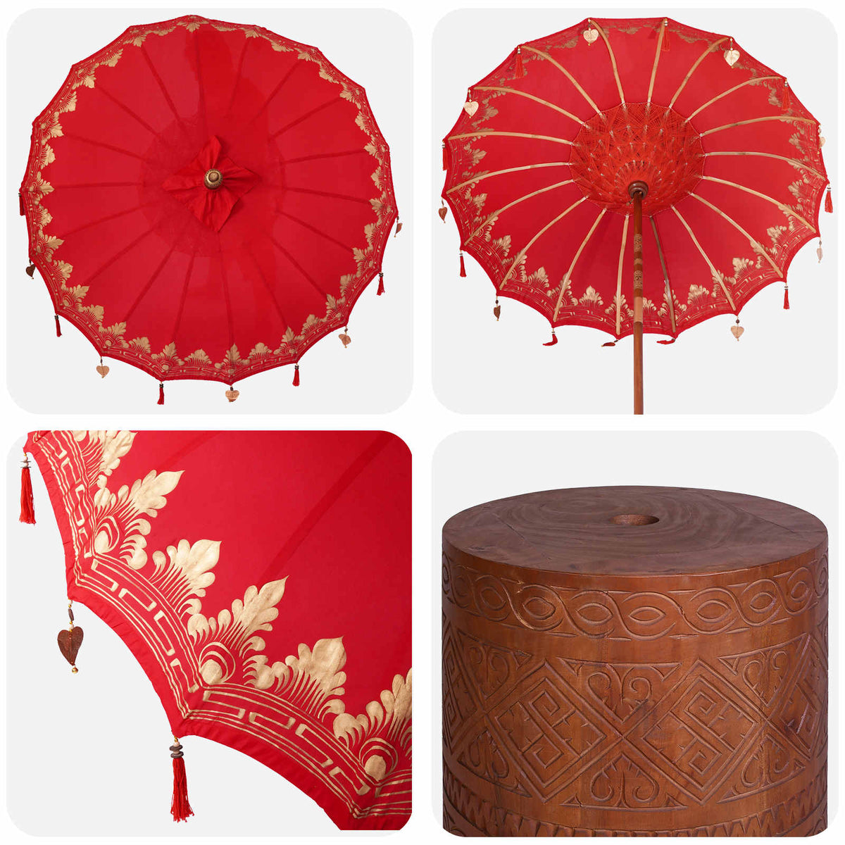 Balinese Parasol with Base 260 190 x 190 x 295 cm Red and Brown