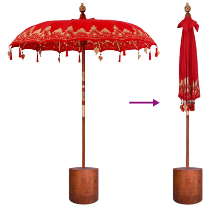Balinese Parasol with Base 260 190 x 190 x 295 cm Red and Brown