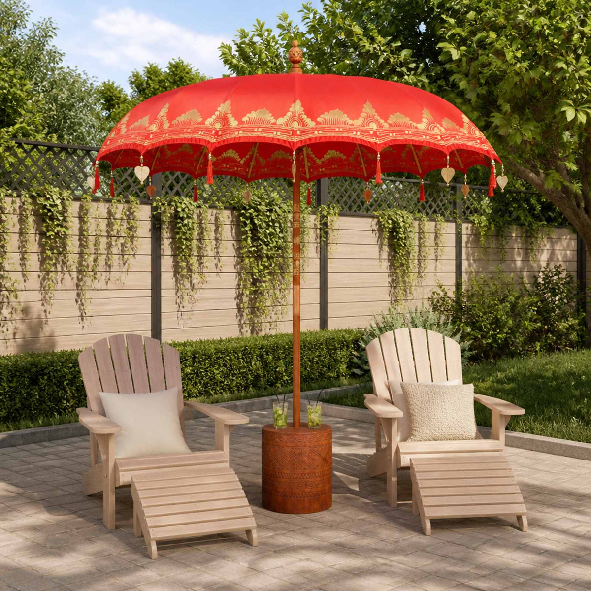 Balinese Parasol with Base 260 220 x 220 x 295 cm Red and Brown