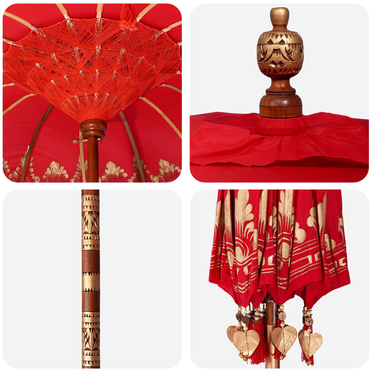 Balinese Parasol with Base 260 220 x 220 x 295 cm Red and Brown