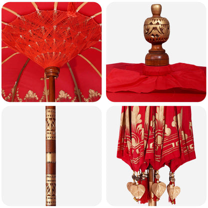 Balinese Parasol with Base 260 220 x 220 x 295 cm Red and Brown