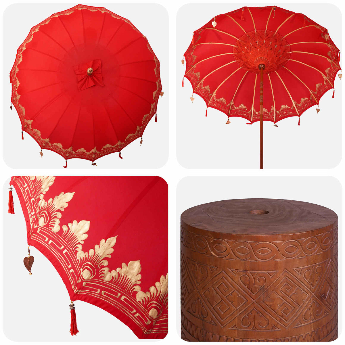 Balinese Parasol with Base 260 220 x 220 x 295 cm Red and Brown