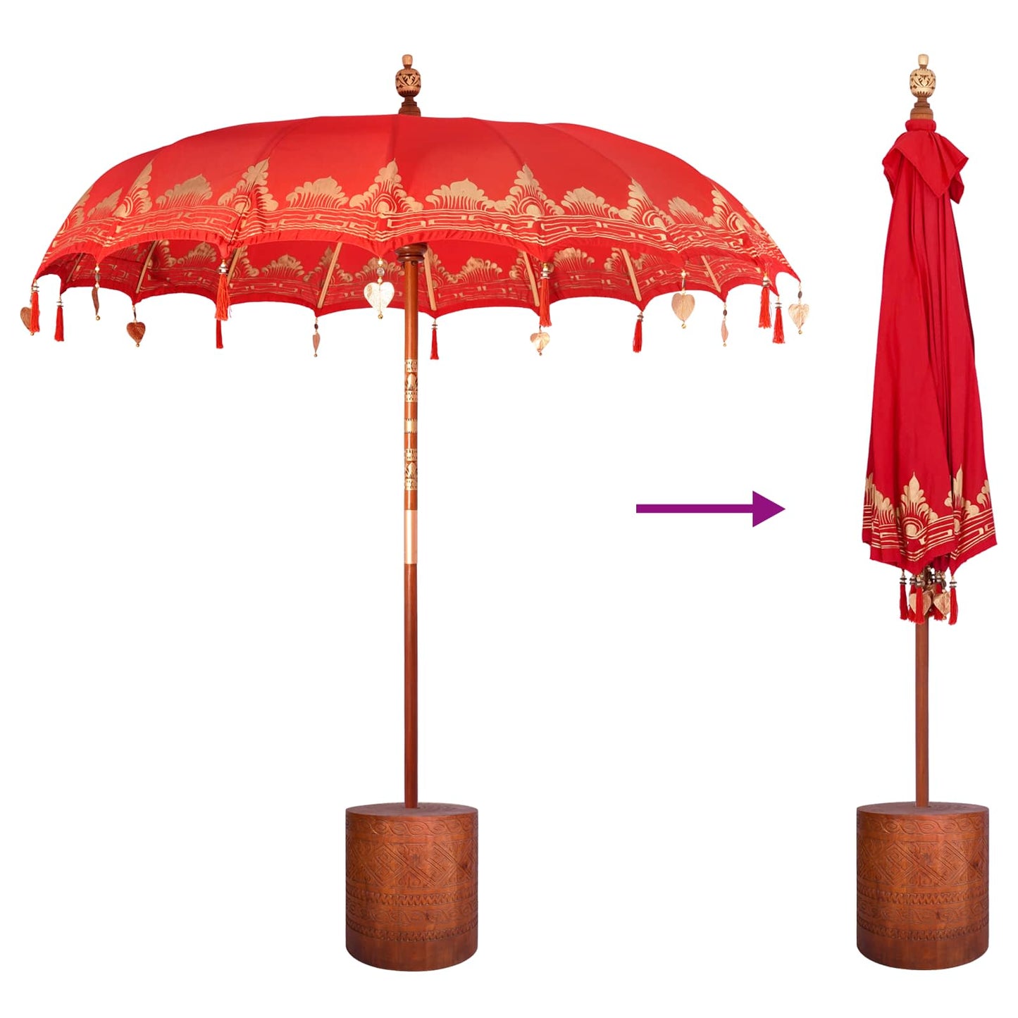 Balinese Parasol with Base 260 220 x 220 x 295 cm Red and Brown