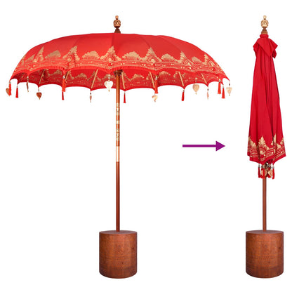 Balinese Parasol with Base 260 220 x 220 x 295 cm Red and Brown