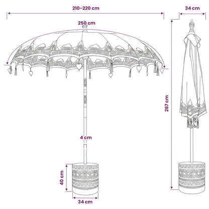 Balinese Parasol with Base 260 220 x 220 x 295 cm Red and Brown