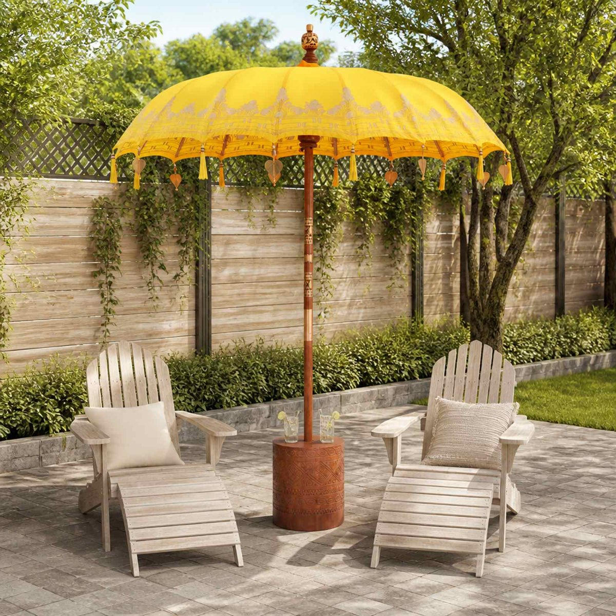 Balinese Parasol with Base 190 x 190 x 295 cm Yellow and Brown