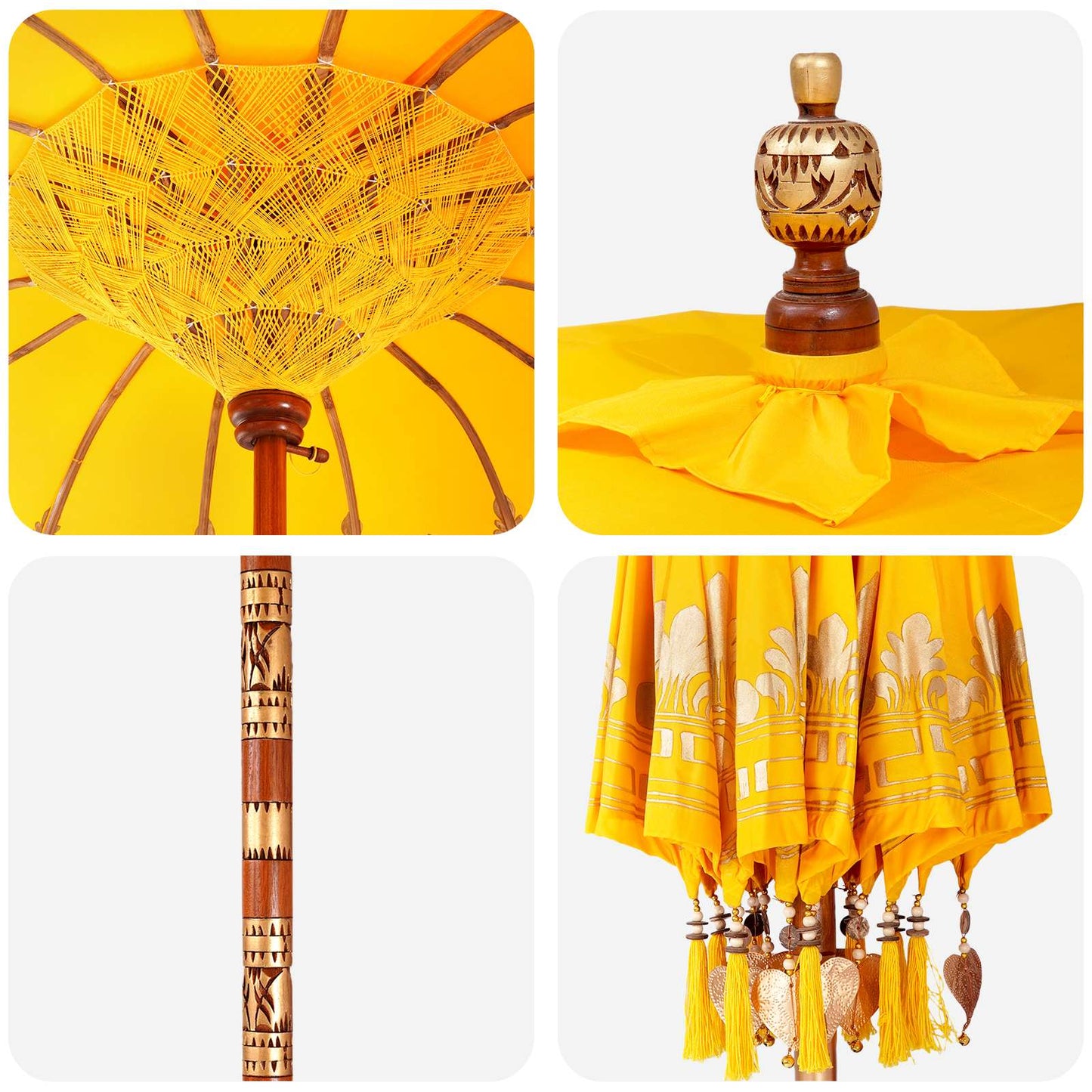 Balinese Parasol with Base 190 x 190 x 295 cm Yellow and Brown