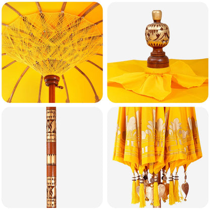 Balinese Parasol with Base 190 x 190 x 295 cm Yellow and Brown